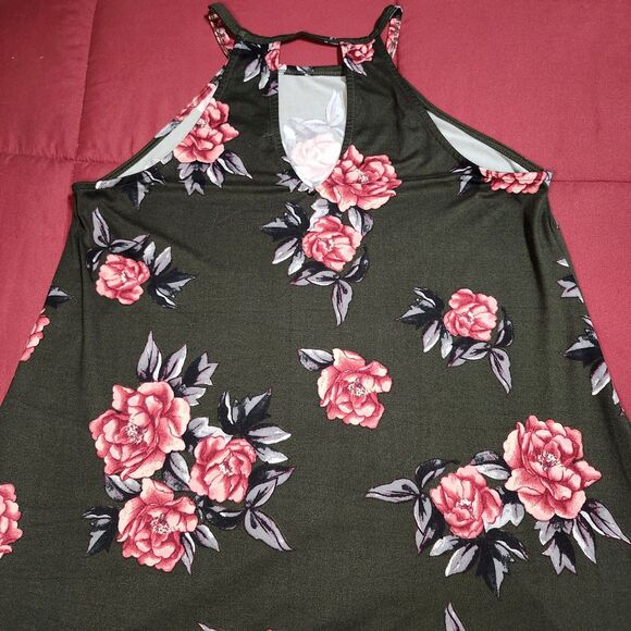 Nine Britton Floral Halter Mini Dress Trapeze Knit Keyhole Back LP Pockets - Picture 5 of 10